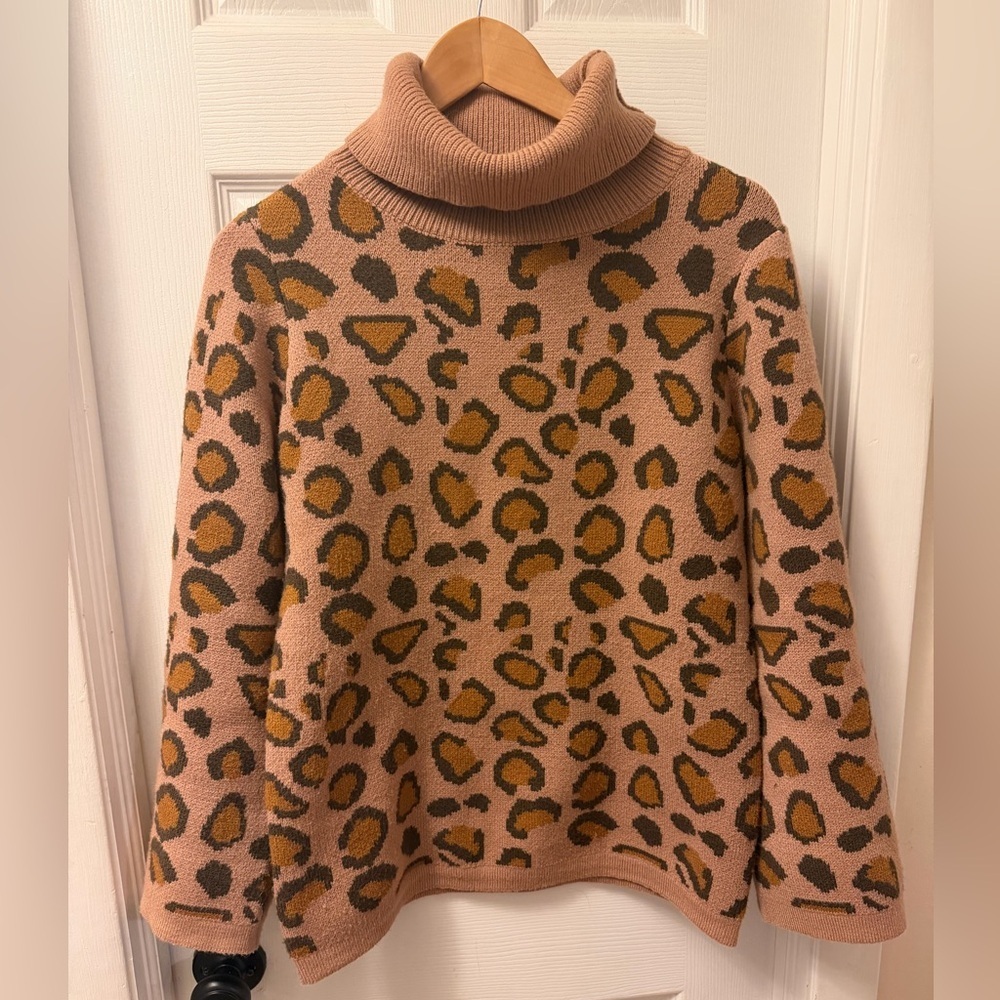 Mystree Leopard Print Turtleneck Sweater